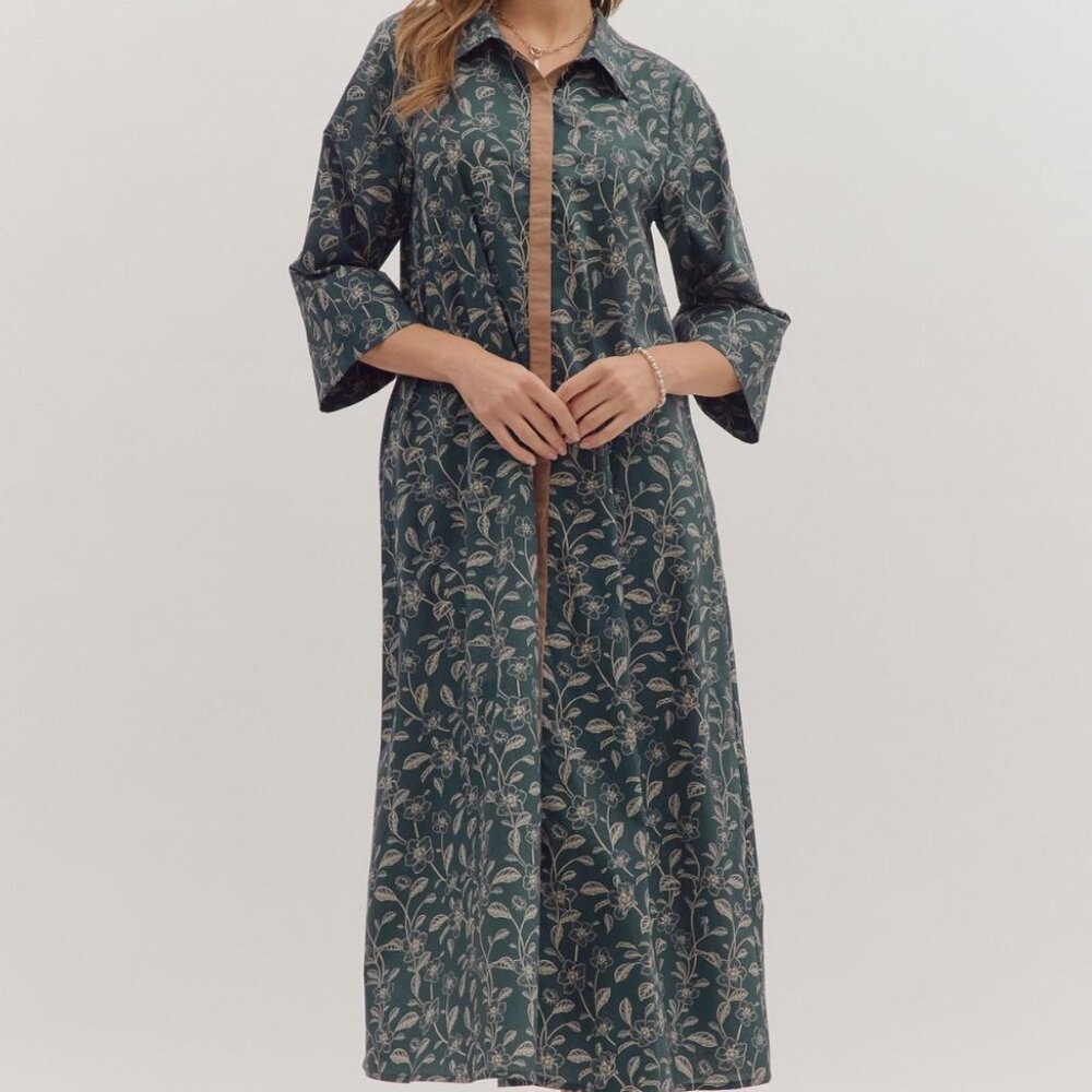 Entro NWT Navy Botanical Midi Shirt Dress Cottagecore L - Picture 4 of 9